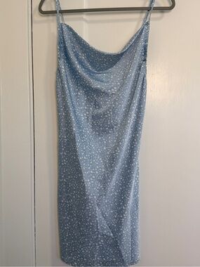 Forever 21 Light Blue Spotted Cowl Neck Slip Dress